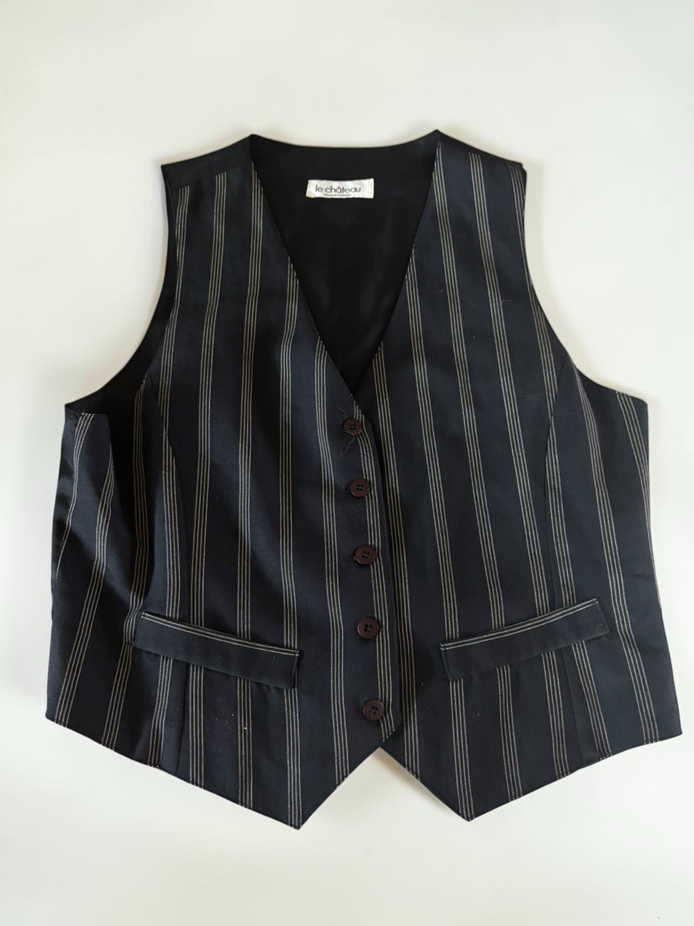 Vintage Le Château Pinstripe Waistcoat Vest Size 2 Made in Canada Y2K